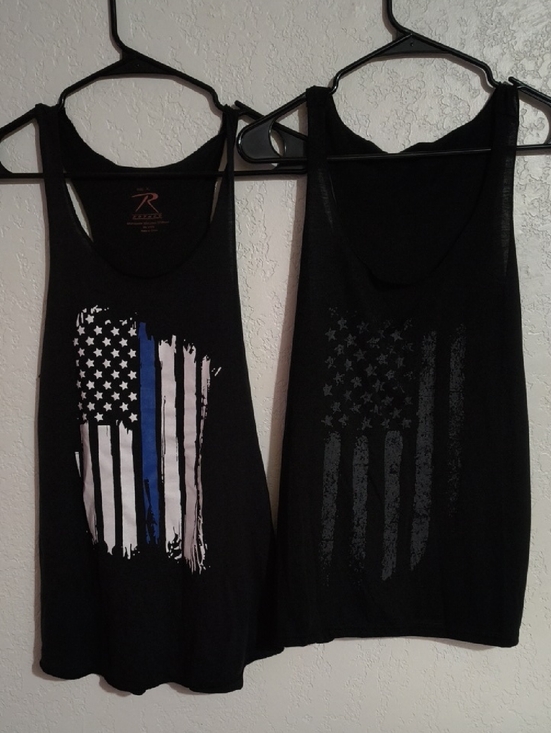 Rothco Tops - Women's XL American Flag Graphic Black Tank Tops ~ Lot ~ Blue Line American Flag